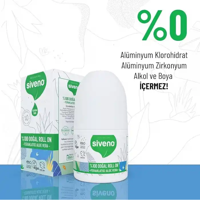 Siveno %100 Doğal Roll On Aloe Vera Deodorant Ter Kokusu Önleyici Bitkisel Leke Bırakmayan Vegan 50 ml