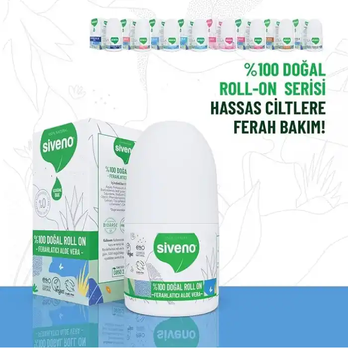Siveno %100 Doğal Roll On Aloe Vera Deodorant Ter Kokusu Önleyici Bitkisel Leke Bırakmayan Vegan 50 ml