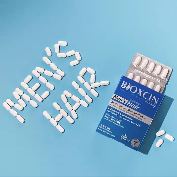 Bioxcin Men’s Hair Tablet – L-Arginin, Cüce Palmiye, L-Karnitin, Biotin ve Çinko İçeren Erkeklere Özel Saç, Cilt ve Tırnak Destek Tableti – 30 Tablet – Vegan