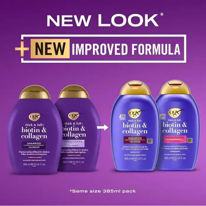 ogx dolgunlaştırıcı biotin & kolajen saç bakım kremi yeni ph dengeli formül 385ml