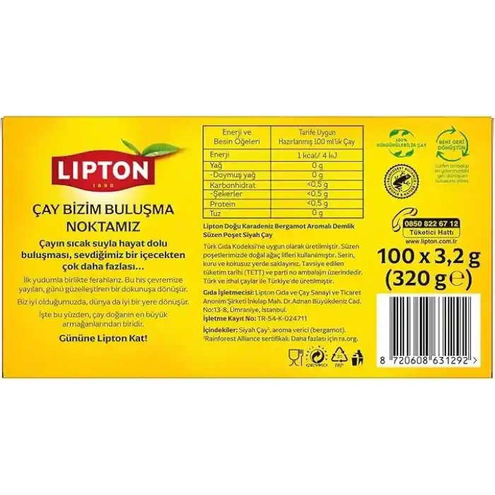 Lipton Doğu Karadeniz Demlik Poşet Çay, 100lü, 320g