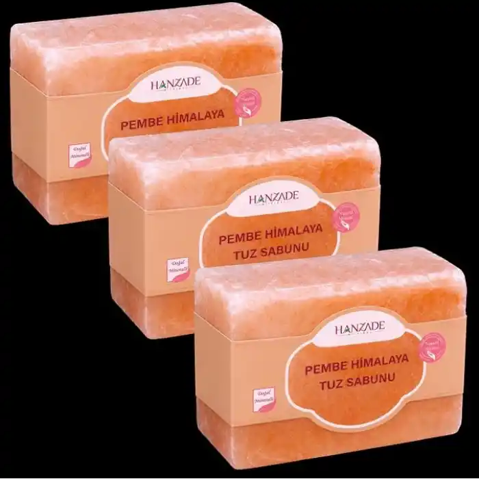 Hanzade Bitkisel Himalaya Tuz Sabunu 300-350 Gr x 3 Adet Zengin Mineralli Doğal Saf Pembe Himalaya Kaya Tuzu Sabunu Doğal Peeling