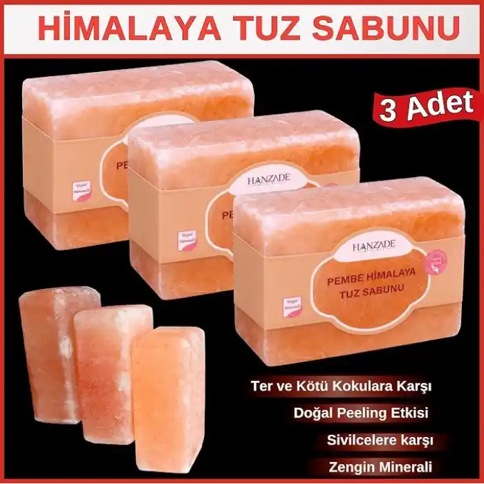 Hanzade Bitkisel Himalaya Tuz Sabunu 300-350 Gr x 3 Adet Zengin Mineralli Doğal Saf Pembe Himalaya Kaya Tuzu Sabunu Doğal Peeling