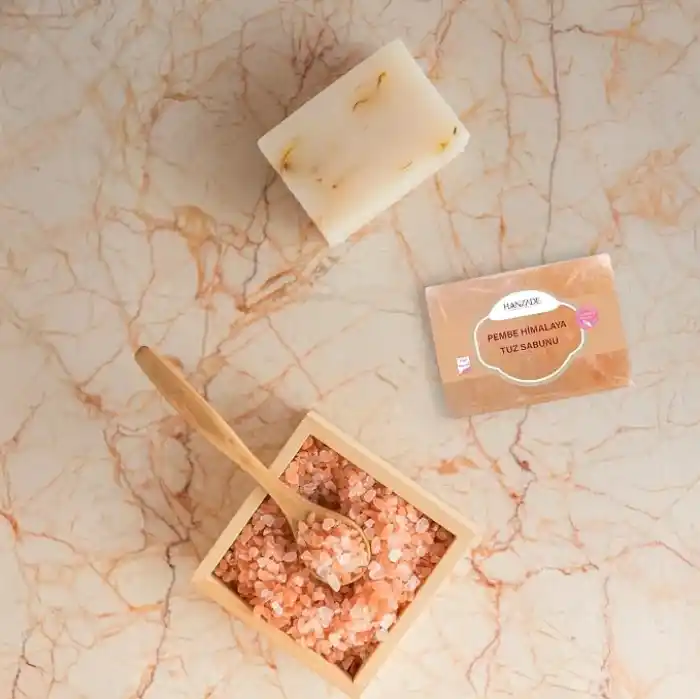 Hanzade Bitkisel Himalaya Tuz Sabunu 300-350 Gr x 3 Adet Zengin Mineralli Doğal Saf Pembe Himalaya Kaya Tuzu Sabunu Doğal Peeling