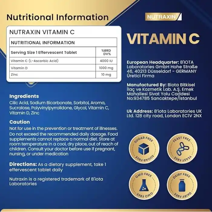 Nutraxin Vitamin C-D-Zinc 15 Efervesan Tablet Takviye Edici Gıda