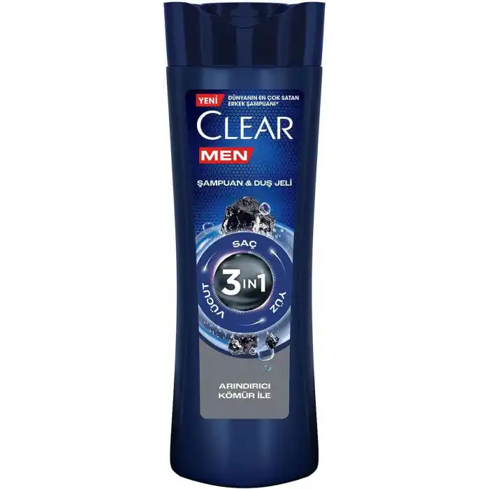 Clear Men 3 in 1 Şampuan & Duş Jeli Arındırıcı Kömür Saç Yüz Vücut İçin