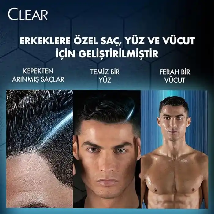 Clear Men 3 in 1 Şampuan & Duş Jeli Arındırıcı Kömür Saç Yüz Vücut İçin