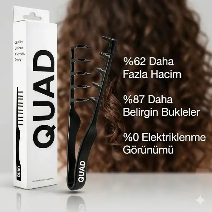QUAD Mucizevi Tarak, Bukle Belirginleştirici ve Hacim Verici, Islak ve Kuru Saç için, Unisex Profesyonel Saç Tarağı