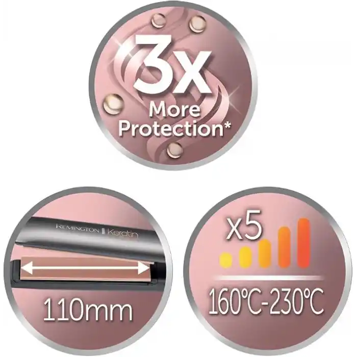 Remington S8598 Keratin Protect Akıllı Saç Düzleştirici, Saç Hasarına Karşı 3 Kat Daha Fazla Koruma için Patentli Isı Koruma Sensörü, Dijital Ekran, 160-230°C