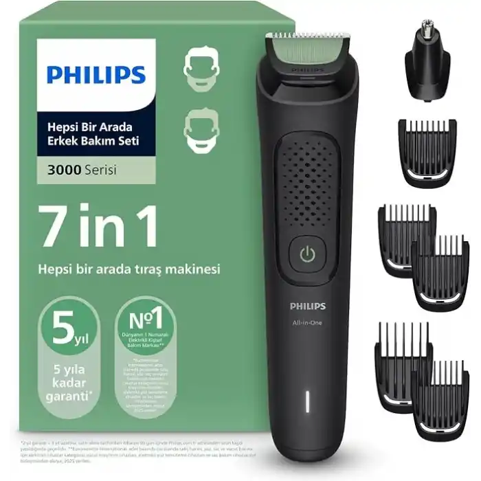 Philips 3000 Serisi 7 in 1, Erkek Bakım Seti, Yüz&Saç Tıraş Makinesi, Cilt Dostu Bıçaklar, MG3920/15