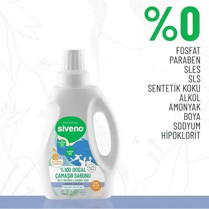 Siveno %100 Doğal Çamaşır Sabunu Bitkisel Deterjan Yumuşatıcı Gerektirmez Konsantre Vegan 750 ml
