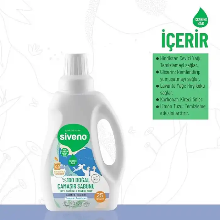 Siveno %100 Doğal Çamaşır Sabunu Bitkisel Deterjan Yumuşatıcı Gerektirmez Konsantre Vegan 750 ml