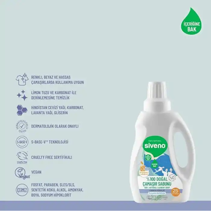 Siveno %100 Doğal Çamaşır Sabunu Bitkisel Deterjan Yumuşatıcı Gerektirmez Konsantre Vegan 750 ml