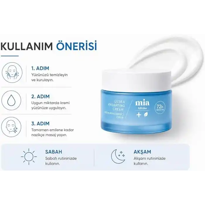 MIA KLINIKA 72 Saat Etkili Su Bazlı Yoğun Nemlendirici Yüz Kremi