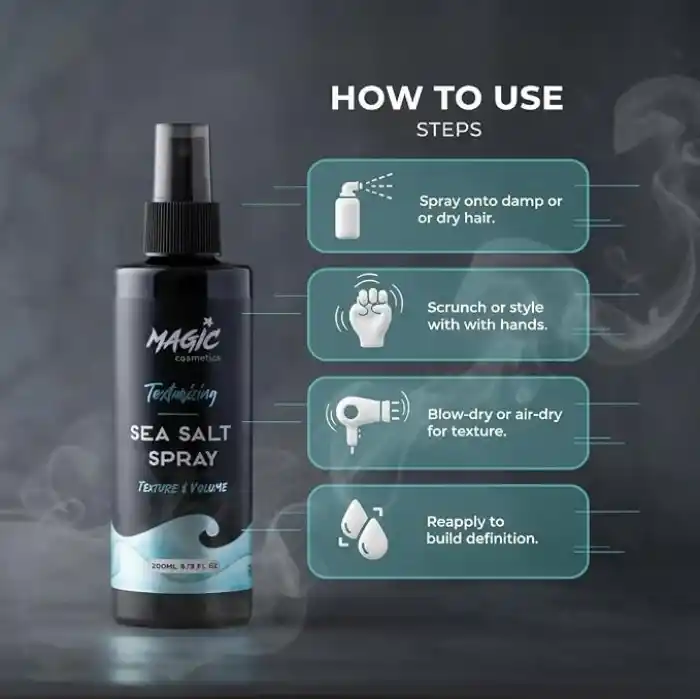 Magic Cosmetics Profesyonel Deniz Tuzu Saç Spreyi 200ml – Doğal Dalgalar, Hacim Veren ve Mat Görünüm Sağlayan Formül – Tüm Saç Tipleri İçin, Unisex Sea Salt Spray