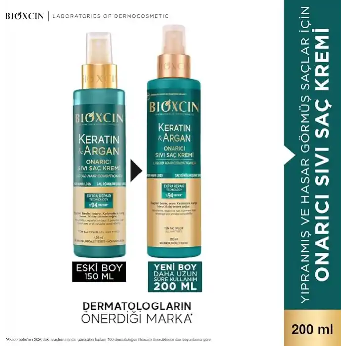 Bioxcin Keratin & Argan Onarıcı Sıvı Saç Bakım Kremi 200 ml - Yıpranmış Ve Hassas Saçlar