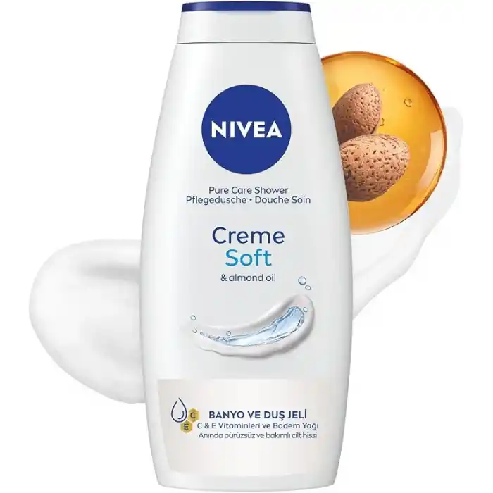 NIVEA Creme Soft Kremsi Dokunuş Banyo Ve Duş Jeli 750 ml, Vücut Nemlendirici, Badem Yağı, Pürüzsüz Cilt