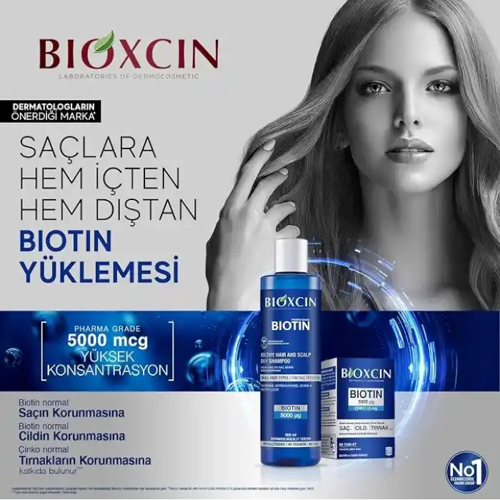 Bioxcin Biotin Dökülme Karşıtı Şampuan – 300 ml – Biotin, Çinko, B Vitamin Kompleksi ve Termal Su İçerikli – Saç Dökülmesine Karşı Etkili Bakım