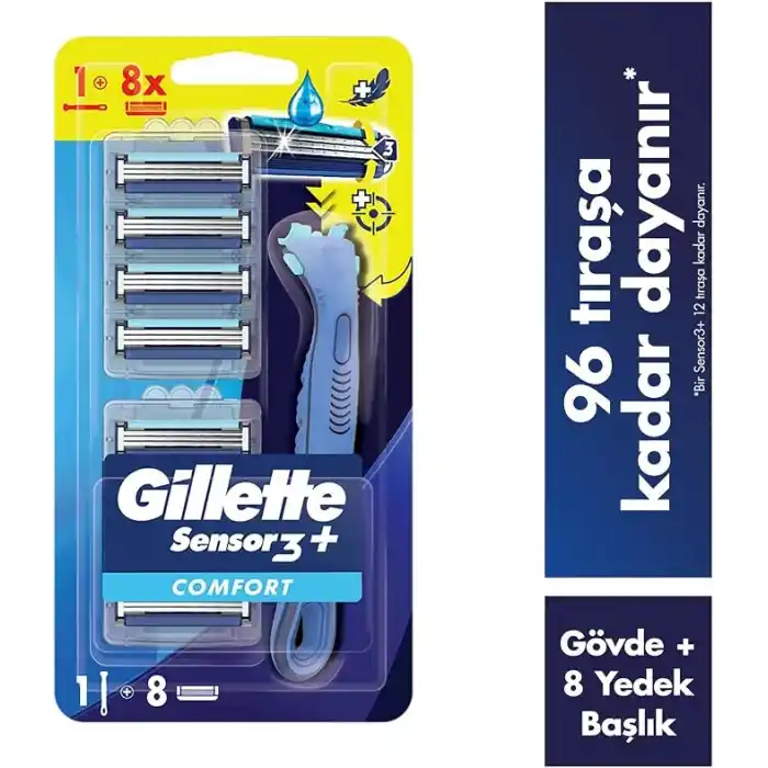 Gillette Sensor3+ Comfort 8li Yedek Bıçağı Başlıklı Tıraş Makinesi