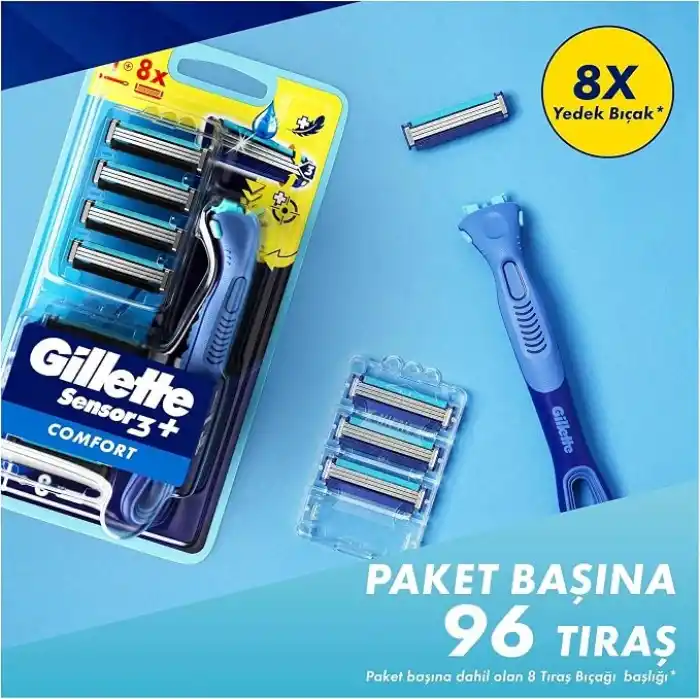Gillette Sensor3+ Comfort 8li Yedek Bıçağı Başlıklı Tıraş Makinesi