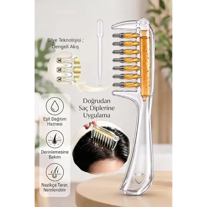 DUFFA Serum Dağıtıcılı Saç Bakım Tarağı - Saç Kökü Besleyici ve Masaj Etkili Yağ Aplikatörü - Saç Bakım Fırçası