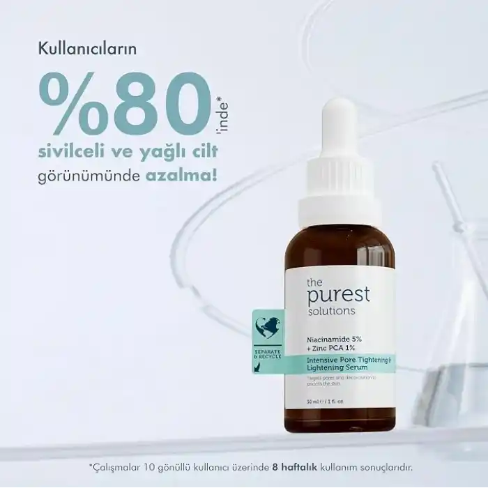 The Purest Solutions, Gözenek ve Siyah Nokta Karşıtı, Sivilce Önleyici Niacinamide Cilt Bakım Serumu 30 ml (Niacinamide 5% & Zinc Pca 1%)
