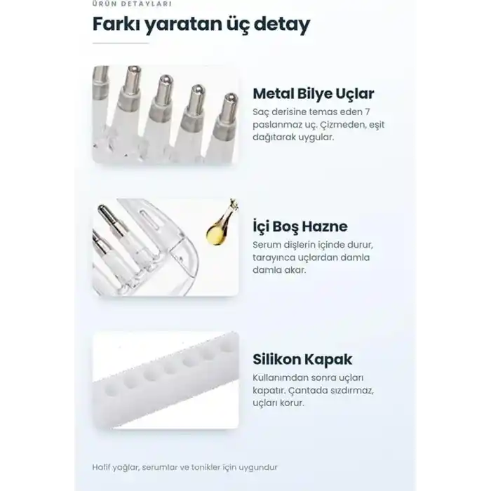 DUFFA Serum Dağıtıcılı Saç Bakım Tarağı - Saç Kökü Besleyici ve Masaj Etkili Yağ Aplikatörü - Saç Bakım Fırçası
