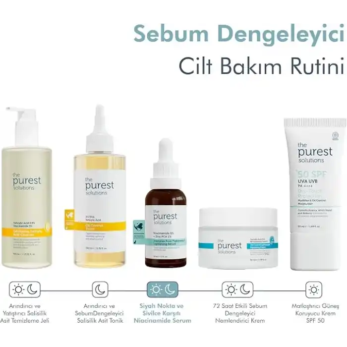 The Purest Solutions, Gözenek ve Siyah Nokta Karşıtı, Sivilce Önleyici Niacinamide Cilt Bakım Serumu 30 ml (Niacinamide 5% & Zinc Pca 1%)
