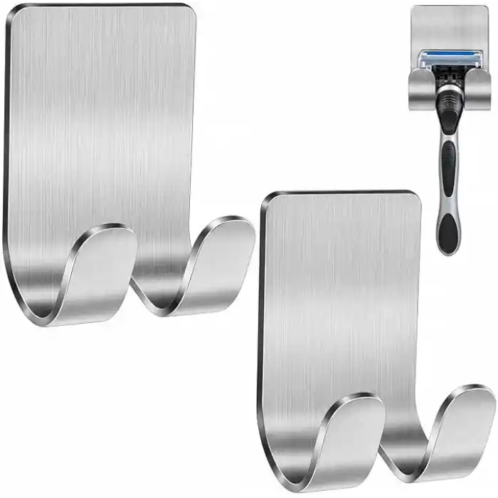 Kyro tech 2Li Paslanmaz Çelik Metal Banyo Jilet ve Traş Bıçağı Tutucu, Kendinden Yapışkanlı, Çift Askılı, Delme Gerektirmez, Su Geçirmez, Nemli Ortama Dayanıklı, Fayans, Mermer, Cam, Ahşap Uyumlu