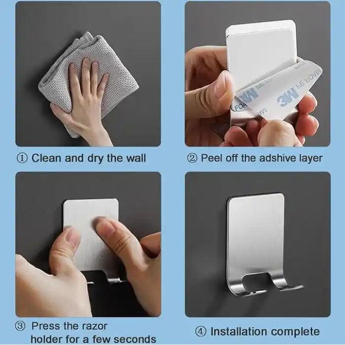 Kyro tech 2Li Paslanmaz Çelik Metal Banyo Jilet ve Traş Bıçağı Tutucu, Kendinden Yapışkanlı, Çift Askılı, Delme Gerektirmez, Su Geçirmez, Nemli Ortama Dayanıklı, Fayans, Mermer, Cam, Ahşap Uyumlu