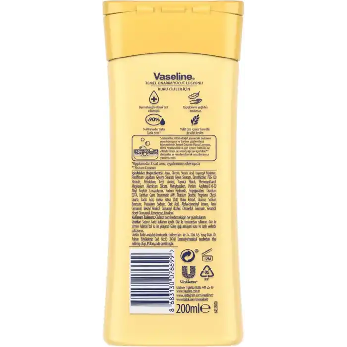Vaseline Vücut Losyonu Temel Onarım Kuru Ciltler İçin 200 ml