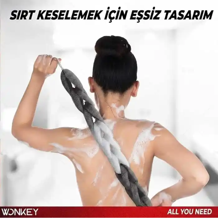 WONKEY - Uzun Esnek Duş Lifi, Sırt Ovma Kesesi, Yumuşak Banyo Lifi, Ovma Süngeri, Kadınlar ve Erkekler için Sırt Ovma için Kese, Peeling ve Hamam Kesesi (1 Adet)