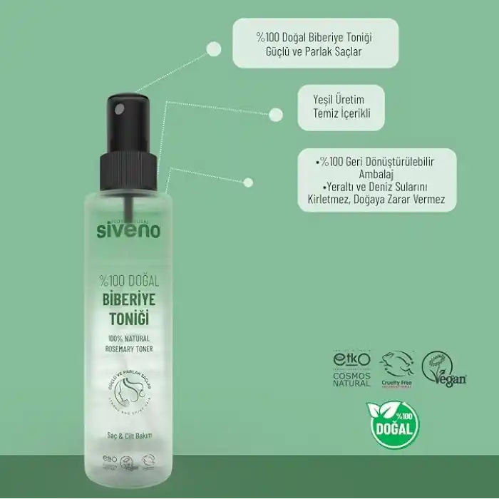 Siveno%100 Doğal Biberiye Suyu Saç Dökülmesi Karşıtı ve Hızlı Saç Uzatma Etkili Saç Toniği 150 ml