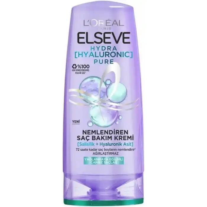 LOreal Paris Elseve Hydra [Hyaluronic] Pure Salisilik Asit içeren Yağlanma Karşıtı Nemlendirici Saç Kremi 250 ml