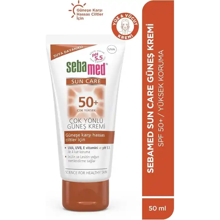 Sebamed Sun Care SPF 50+ UVA/UVB Filtresi ve E Vitamini Üçlü Yüksek Koruma Çok Yönlü Güneş Kremi 50 ml