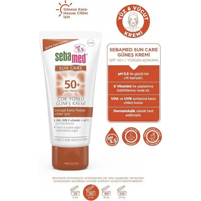 Sebamed Sun Care SPF 50+ UVA/UVB Filtresi ve E Vitamini Üçlü Yüksek Koruma Çok Yönlü Güneş Kremi 50 ml