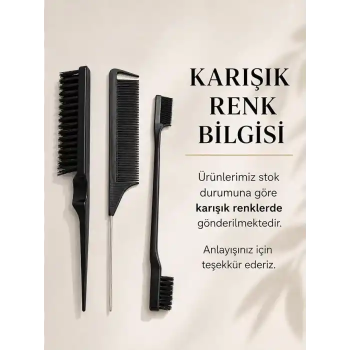 Busstier 3’lü Saç Şekillendirme Fırça Seti, Slick Back Saç Fırçası, Kenar Fırçası ve Kuyruklu Tarak, Çok Renkli
