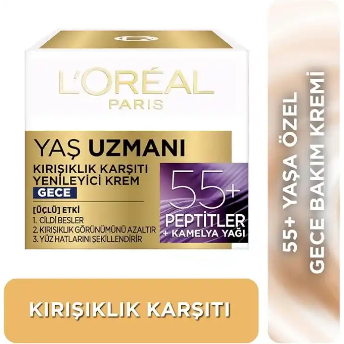 LOreal Paris Yaş Uzmanı 55+ Kırışıklık Karşıtı Yenileyici Gece Kremi
