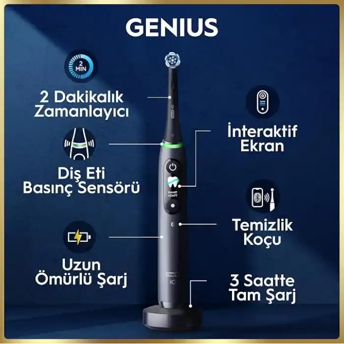 Oral-B iO9 Siyah Şarjlı/Elektrikli Diş Fırçası, 1 Fırça Başlığı, Hızlı Manyetik Şarj Cihazı, Uzun Ömürlü Pil, Şarj Eden Seyahat Kabı, Yedek Başlık Kabı