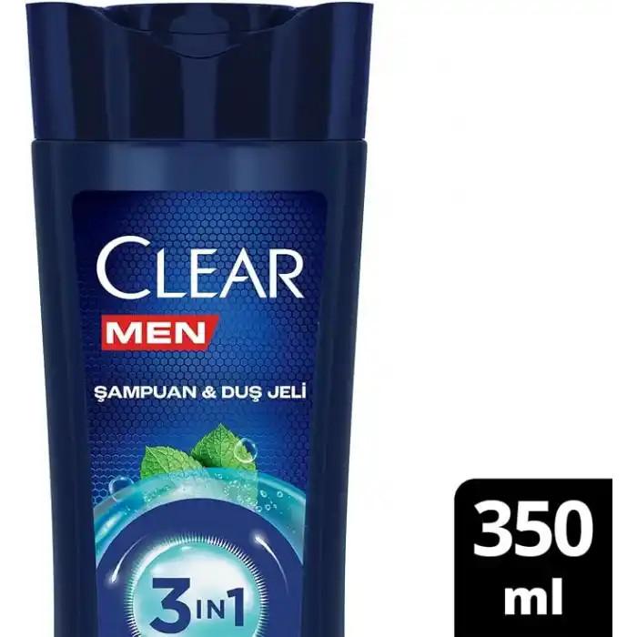 Clear Men 3 in 1 Şampuan & Duş Jeli Ferahlatıcı Mentol Etkisi Saç Yüz Vücut İçin 350 ml