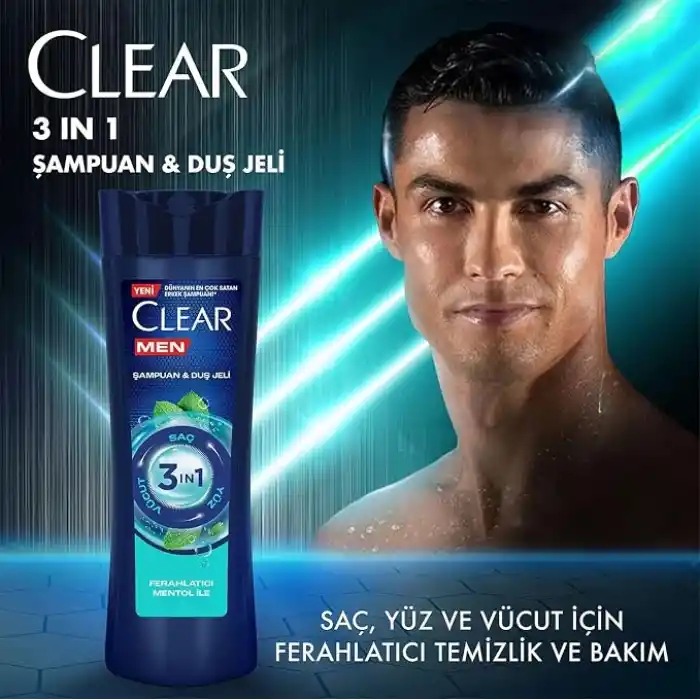 Clear Men 3 in 1 Şampuan & Duş Jeli Ferahlatıcı Mentol Etkisi Saç Yüz Vücut İçin 350 ml