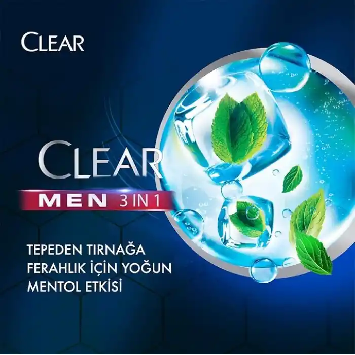 Clear Men 3 in 1 Şampuan & Duş Jeli Ferahlatıcı Mentol Etkisi Saç Yüz Vücut İçin 350 ml