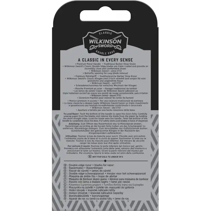 Wilkinson Sword Klasik Vintage yüksek kaliteli tıraş rendesi, tam metalden 5 çift bıçak ağzı dahil - özellikle hassas ve hassas bir tıraş için