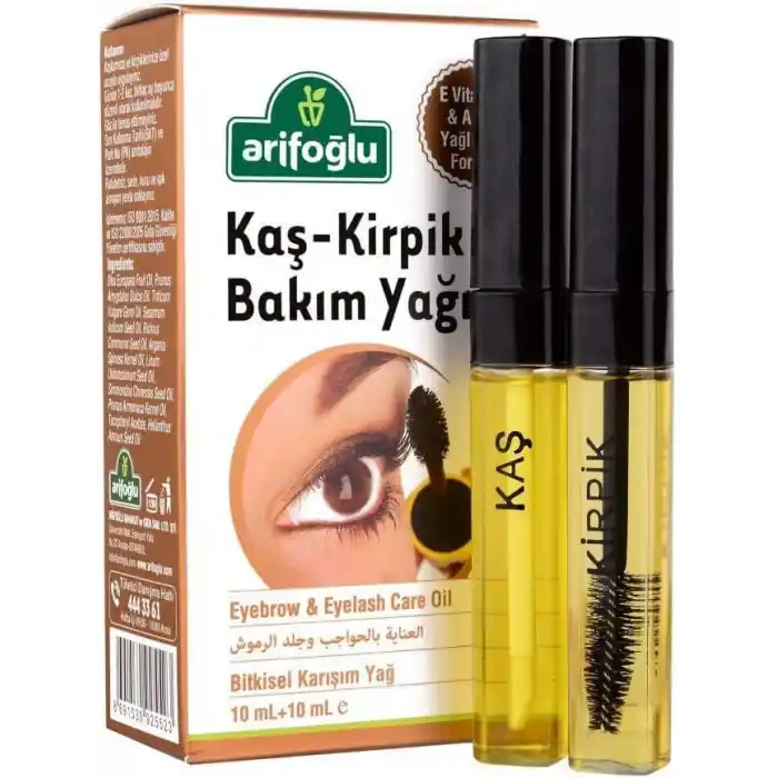 Arifoğlu Kaş - Kirpik Bakım Yağı 20ml | 10ml Kaş Lip Kapak +10ml Kirpik Rimel Kapak olarak – Eyebrow and Eyelash Care Oil with Separate Applicators for Brows and Lashes