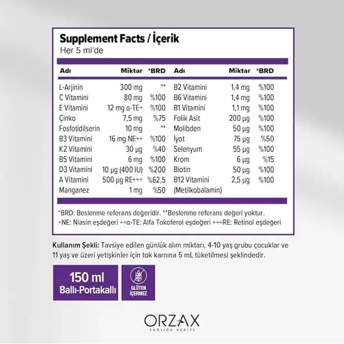 Ocean VM Arginin PS 150 ML Ballı Portakal Aromalı Şurup