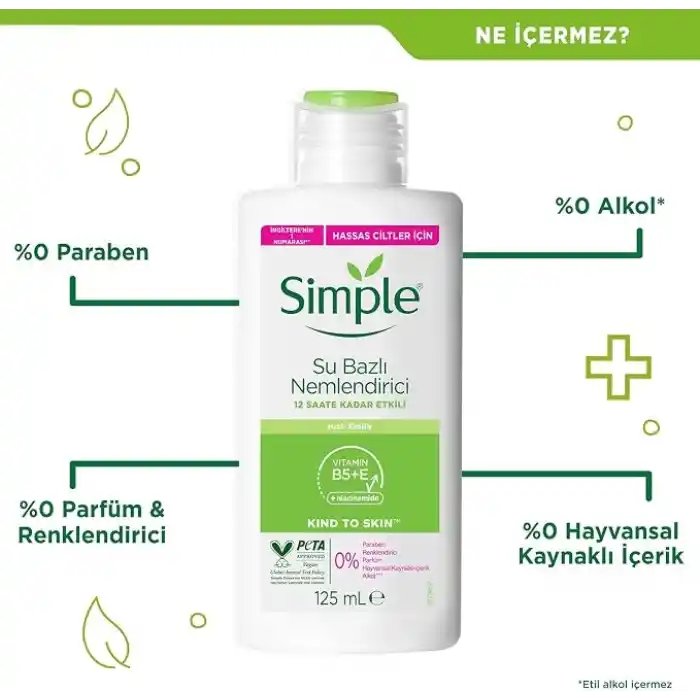 Simple Kind To Skin Su Bazlı Nemlendirici 12 Saate Kadar Etklili Hassas Ciltler İçin 125 ml