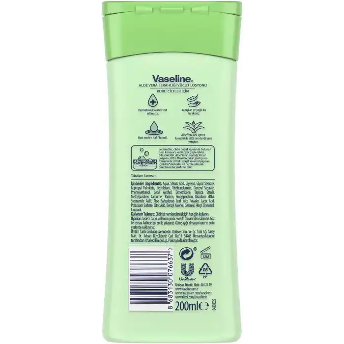 Vaseline Vücut Losyonu Aloe Vera Ferahlığı Kuru Ciltler İçin 200 ml