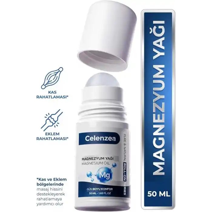 Celenzea Magnezyum Yağı Kas ve Eklem Bakımı İçin Etkili Roll-On Doğal Magnezyum Klorür Magnesium Oil 50ml