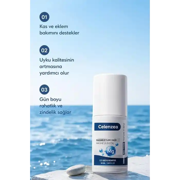 Celenzea Magnezyum Yağı Kas ve Eklem Bakımı İçin Etkili Roll-On Doğal Magnezyum Klorür Magnesium Oil 50ml