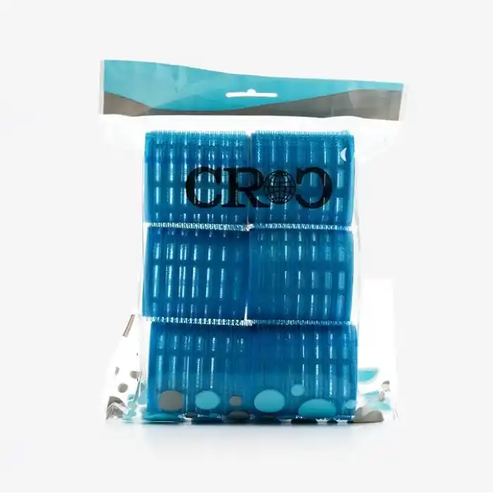 Croc 1214 Mega Boy Bigudi 6Lı + Saç Pensi 12li Cırtlı - Yapışkanlı Bigudi Mavi